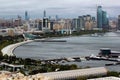 Seafront view of central Baku, capital of Azerbaijan, with luxury hotels and office buildings.