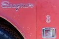 Seagrave insignia on an abandoned fire truck in the Nevada desert, USA - November 17, 2017 Royalty Free Stock Photo