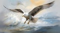 Seagull In Action: A Dynamic Digital Painting Of A Flying Bird