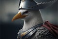 Seagull animal portrait dressed as a warrior fighter or combatant soldier concept. Ai generated