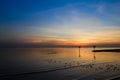 Seagull bird with amazing colorful sky and sea on twilight sunset time seascape.Nature background Royalty Free Stock Photo