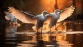 Seagull and egret dance in mid air, grace in autumn generated by AI Royalty Free Stock Photo