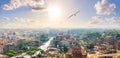 A seagull flies by the Capitoline Hill, Forum, Coliseum, Rome, Italy Royalty Free Stock Photo