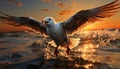 Seagull flying, animals in the wild, spread wings, beauty in nature generated by AI