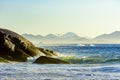 Seagull flying at dawn over the sea Royalty Free Stock Photo