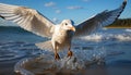 Seagull flying freely, wings spread, enjoying nature tranquil beauty generated by AI Royalty Free Stock Photo