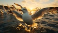 Seagull flying freely, wings spread, reflecting beauty in nature generated by AI Royalty Free Stock Photo