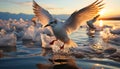 Seagull flying freely, wings spread, reflecting beauty in nature generated by AI Royalty Free Stock Photo