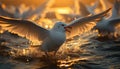 Seagull flying freely, wings spread, reflecting beauty in nature generated by AI Royalty Free Stock Photo