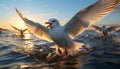 Seagull flying freely, wings spread, reflecting beauty in nature generated by AI Royalty Free Stock Photo