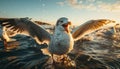 Seagull flying mid air, wings spread, nature beauty in blue generated by AI Royalty Free Stock Photo