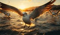 Seagull flying, nature beauty in tranquil sunset, water reflection, freedom generated by AI Royalty Free Stock Photo