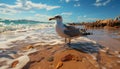 Seagull flying over blue water, capturing the beauty of nature generated by AI Royalty Free Stock Photo