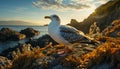 Seagull flying over blue water, feathered beauty in nature generated by AI Royalty Free Stock Photo