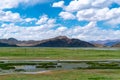 Beautiful scenery of Pangong Tso lake with  blue sky  white clouds in China side Royalty Free Stock Photo