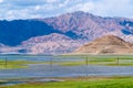 Beautiful scenery of Pangong Tso lake with  blue sky  white clouds in China side Royalty Free Stock Photo