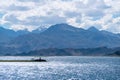 Beautiful scenery of Pangong Tso lake with  blue sky  white clouds in China side Royalty Free Stock Photo