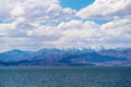 Beautiful scenery of Pangong Tso lake with  blue sky  white clouds in China side Royalty Free Stock Photo