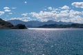 Beautiful scenery of Pangong Tso lake with  blue sky  white clouds in China side Royalty Free Stock Photo