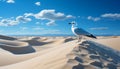 Seagull flying over rippled sand dune, tranquil beauty in nature generated by AI Royalty Free Stock Photo
