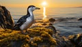 Seagull flying over tranquil coastline, sunset paints natural beauty generated by AI Royalty Free Stock Photo