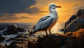 Seagull flying over tranquil sea at sunset, nature beauty generated by AI Royalty Free Stock Photo