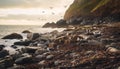 Seagull flying over tranquil sea, sunset paints nature beauty generated by AI Royalty Free Stock Photo