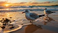 Seagull flying over tranquil sunset water, nature beauty reflected generated by AI Royalty Free Stock Photo