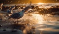 Seagull flying over water at sunset, freedom in nature beauty generated by AI Royalty Free Stock Photo