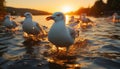 Seagull flying over water at sunset, nature beauty generated by AI Royalty Free Stock Photo