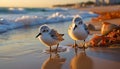 Seagull flying over water at sunset, nature tranquil beauty generated by AI Royalty Free Stock Photo