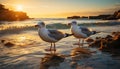 Seagull flying over water, sunset reflects tranquil beauty in nature generated by AI Royalty Free Stock Photo