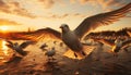 Seagull flying, sunset freedom, animals in the wild, spread wings generated by AI Royalty Free Stock Photo