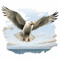 Hyperrealistic Seagull Flying Over Sky And Sea Vector Art