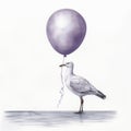 Purple Balloon: A Hyperrealistic Marine Life Illustration With A Seagull