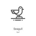 seagull icon vector from surf collection. Thin line seagull outline icon vector illustration. Linear symbol for use on web and Royalty Free Stock Photo