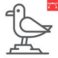 Seagull line icon, sea and herring gull, seagull vector icon, vector graphics, editable stroke outline sign, eps 10.