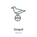 Seagull outline vector icon. Thin line black seagull icon, flat vector simple element illustration from editable nautical concept Royalty Free Stock Photo