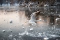 Seagull over a frozen lake