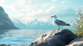 Seagull perched near ocean water on a sunny day Royalty Free Stock Photo
