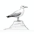 Pseudo-realistic Seagull Illustration On Rock - Clean Line Art