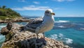 Seagull perching on rock, watching waves, enjoying freedom in nature generated by AI Royalty Free Stock Photo