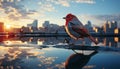 Seagull perching on a tree, reflecting in pond generated by AI Royalty Free Stock Photo
