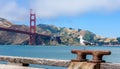 Seagull at Pier and Golden Gate Bridge in San Francisco, California, USA Royalty Free Stock Photo