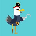 Seagull pirate isolated. Gull in pirate clothes. vector illustration For holiday International Talk Like a Pirate Day
