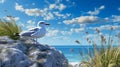 Seagull Resting On Rock: Realistic Daz3d Rendering With Blue Skies