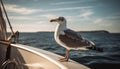 Seagull sailing, freedom in nature, sunset over blue water generated by AI Royalty Free Stock Photo