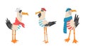 Seagull Sailor Character in Striped Vest and Hat Vector Set