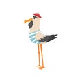 Seagull Sailor, Funny Bird Cartoon Character in Blue White Vest and Cap, Side View Vector Illustration Royalty Free Stock Photo