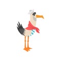 Seagull Sailor, Funny Bird Cartoon Character in Red Neckerchief Vector Illustration